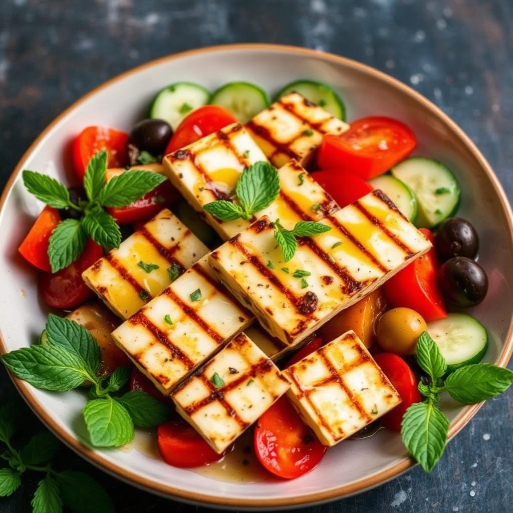 Gegrillter Halloumi mit Tomaten-Minz-Salat