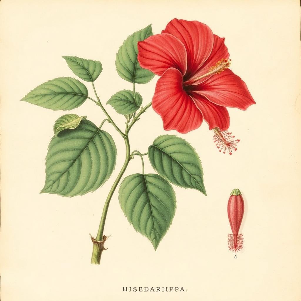 Hibiskus (Roselle) – Botanische Illustration