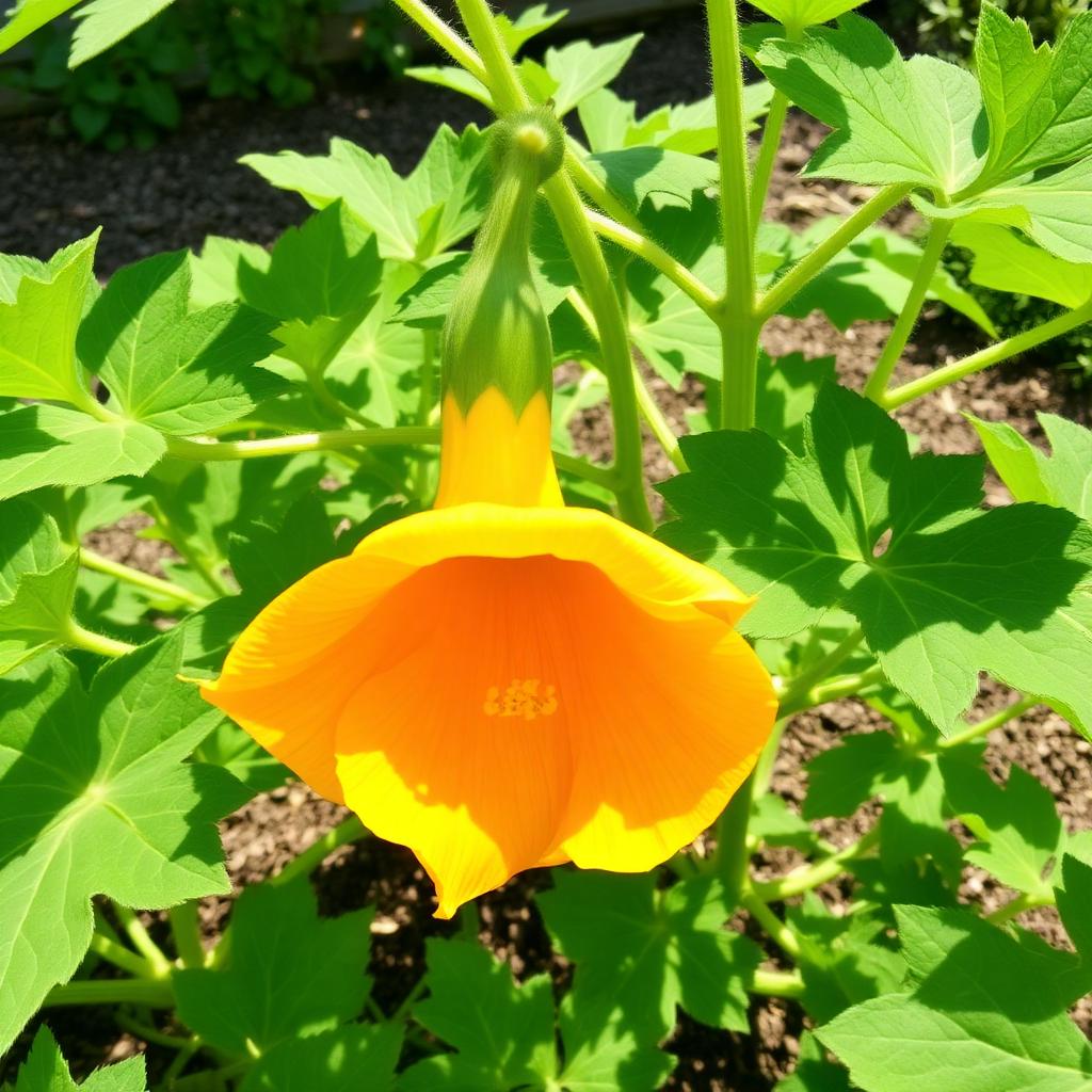 Kürbis – Leuchtend gelbe Trichterblüte