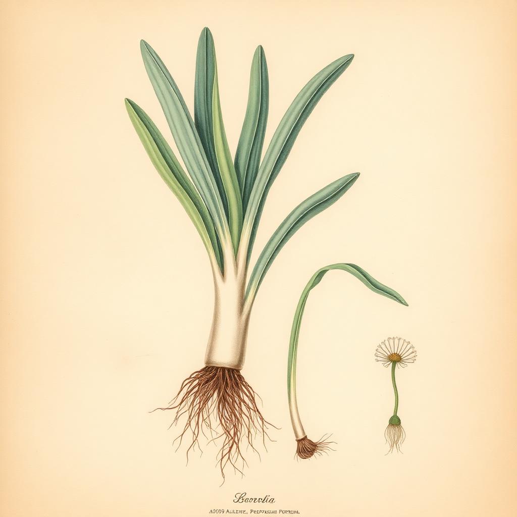 Lauch (Porree) – Botanische Illustration