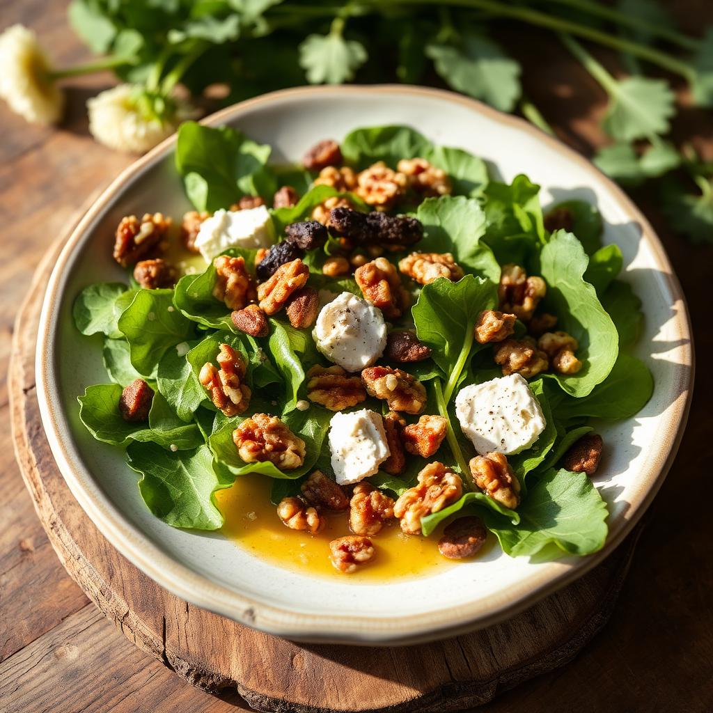Löwenzahnsalat mit Walnuss & Ziegenkäse