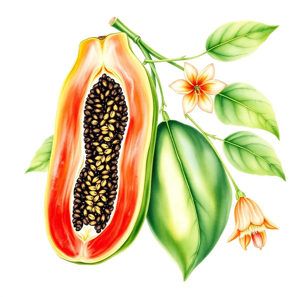 Papaya – Botanische Illustration