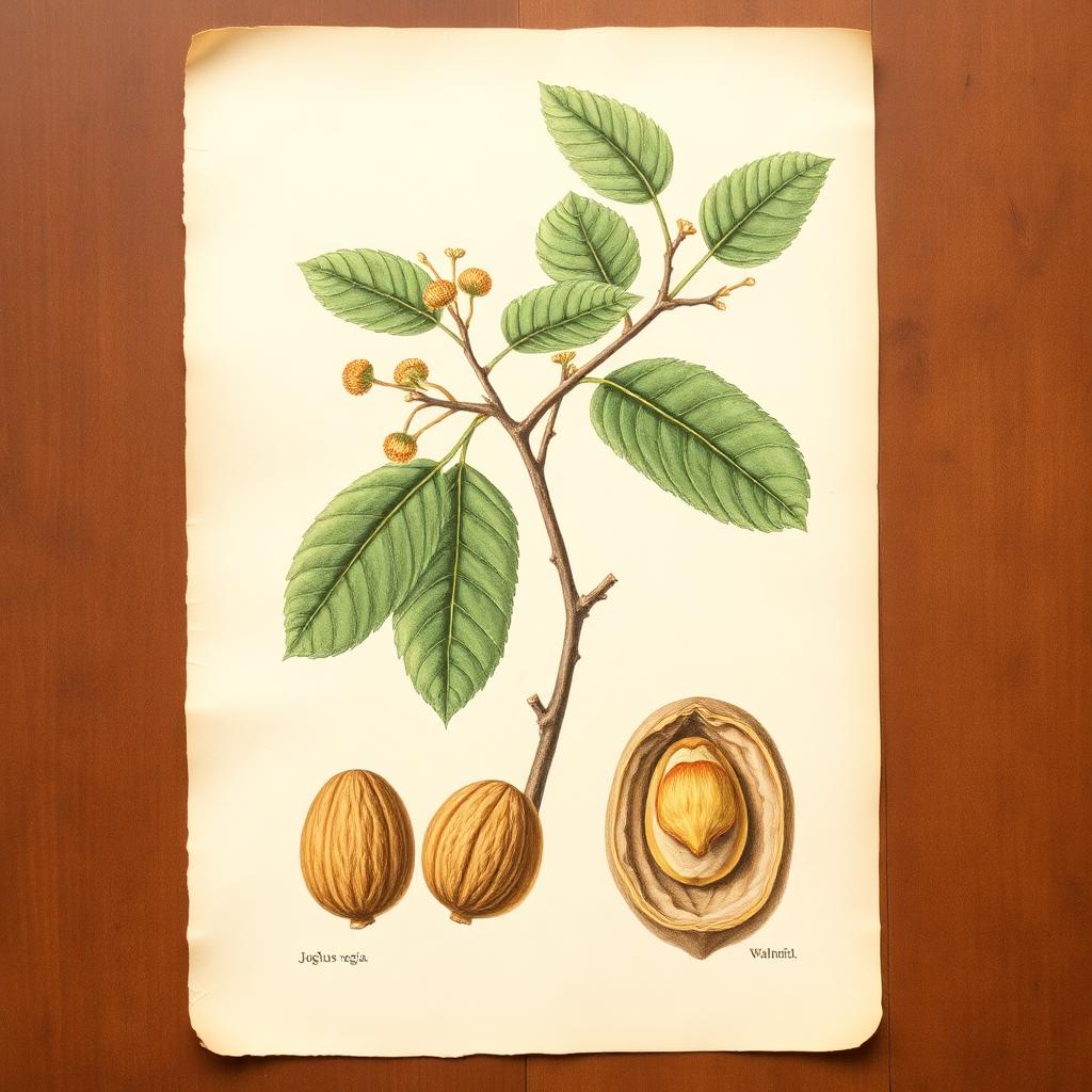 Walnuss – Botanische Illustration