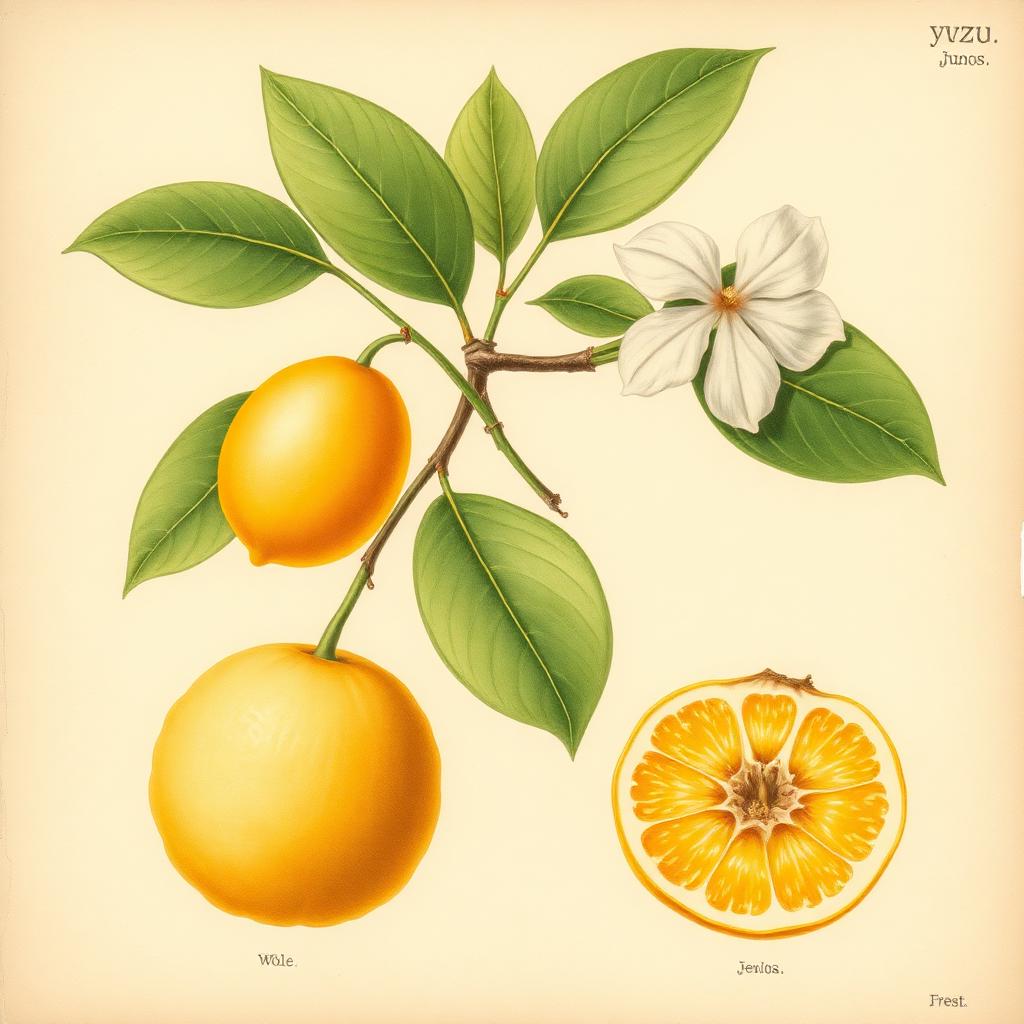 Yuzu – Botanische Illustration